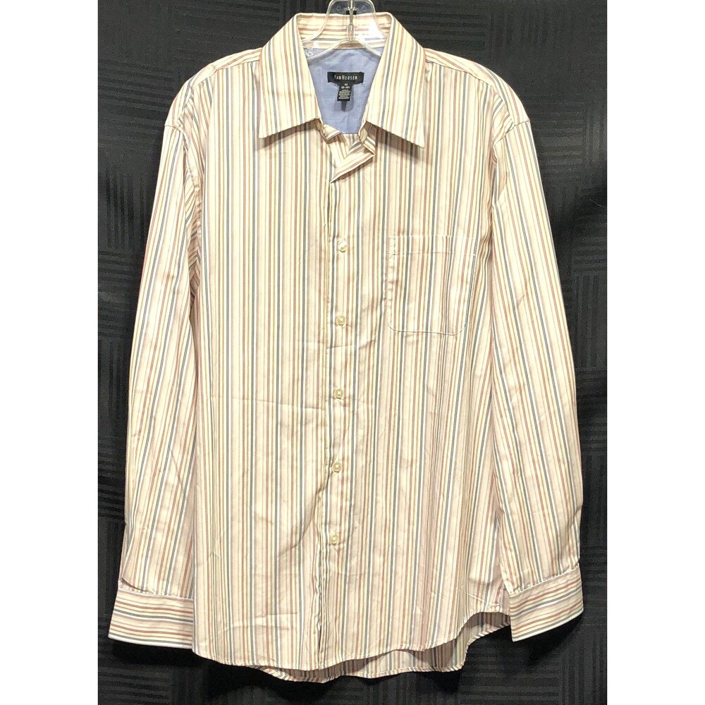 Van Heusen Oxford Button up M Ivory Stripe Pocket Shirt Office Career capsule